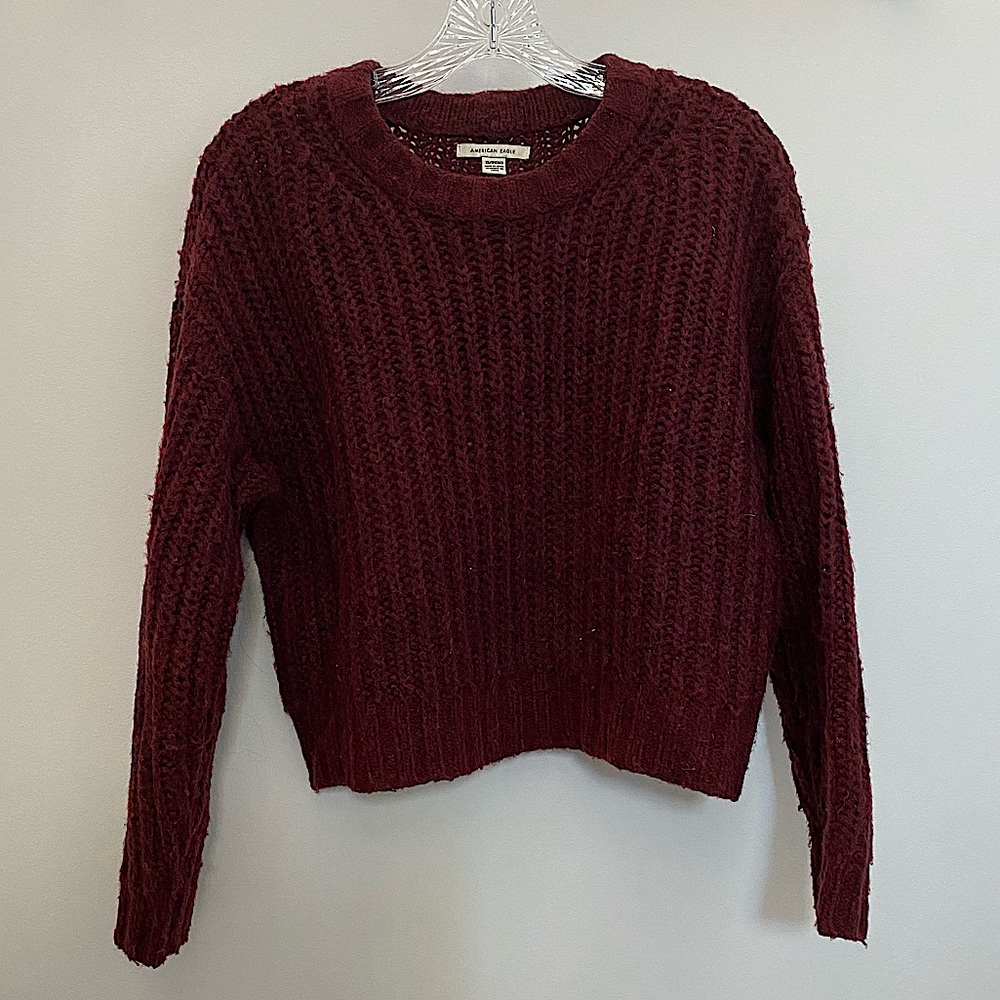 American Eagle Burgundy Cable Knit Sweater